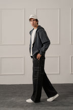 ND CITY™ Grey Acid Washed Relaxed Fit Zipper Hoodie