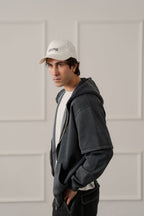 ND CITY™ Grey Acid Washed Relaxed Fit Zipper Hoodie