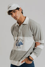 ND CITY™ Grey Panelled Oversized Graphic Rugby Polo