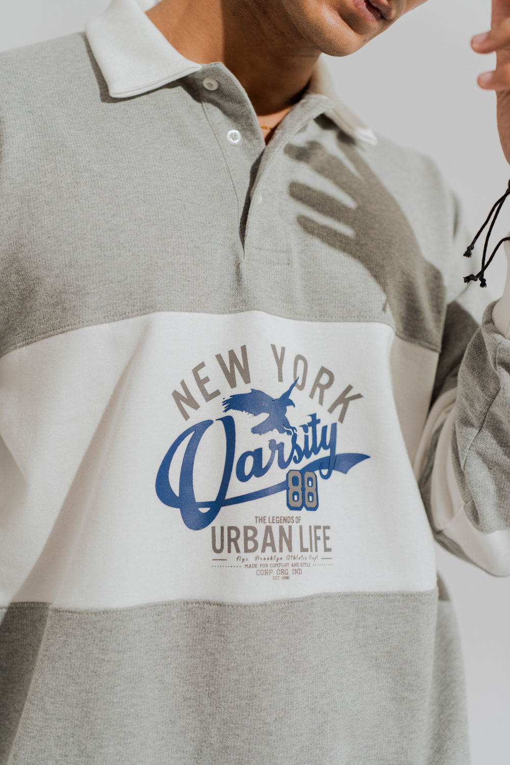 ND CITY™ Grey Panelled Oversized Graphic Rugby Polo