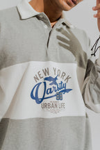 ND CITY™ Grey Panelled Oversized Graphic Rugby Polo