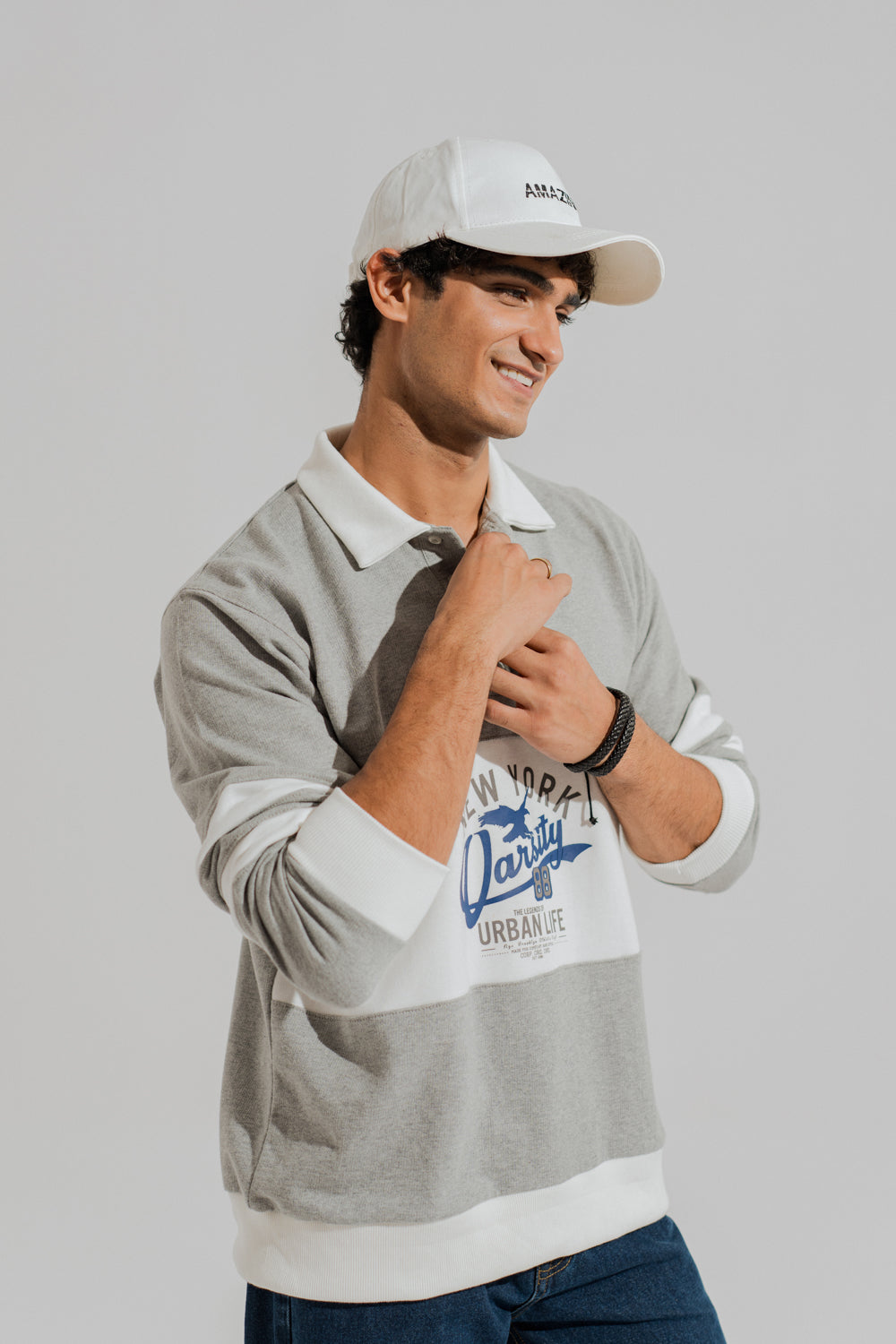 ND CITY™ Grey Panelled Oversized Graphic Rugby Polo
