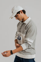 ND CITY™ Grey Panelled Oversized Graphic Rugby Polo