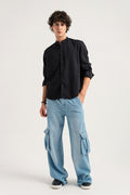 ND CITY™ Jet Black Regular Fit Cotton Shirt