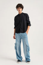 ND CITY™ Jet Black Regular Fit Cotton Shirt