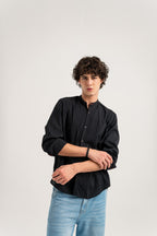 ND CITY™ Jet Black Regular Fit Cotton Shirt