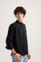 ND CITY™ Jet Black Regular Fit Cotton Shirt