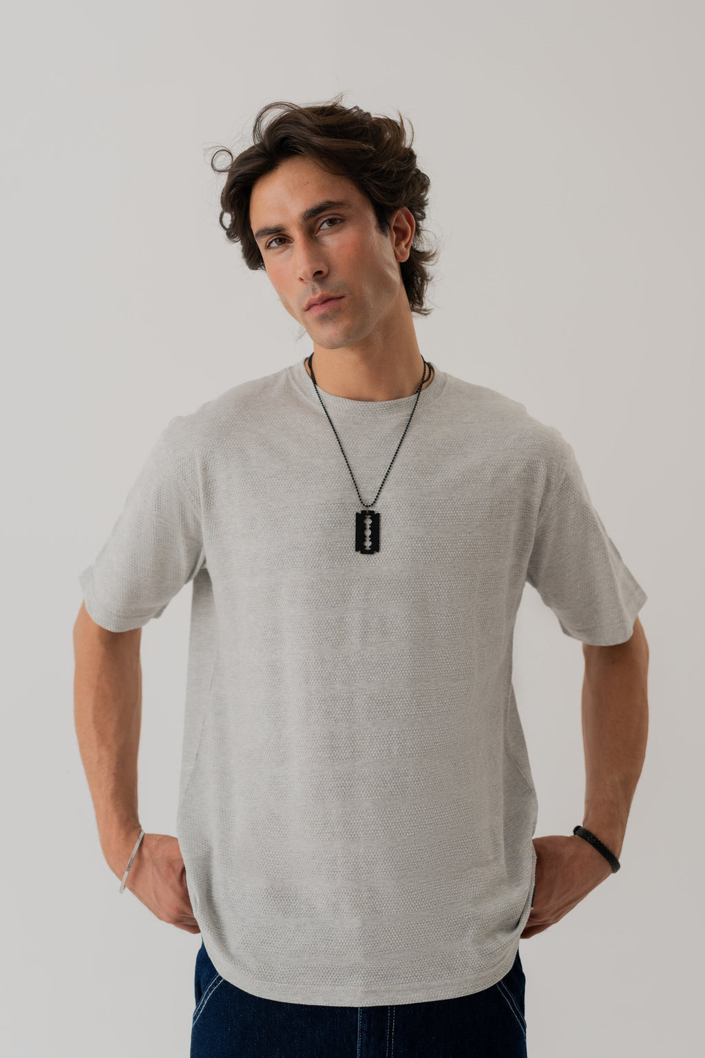 ND CITY™ Light Grey Regular Fit Textured T-Shirt