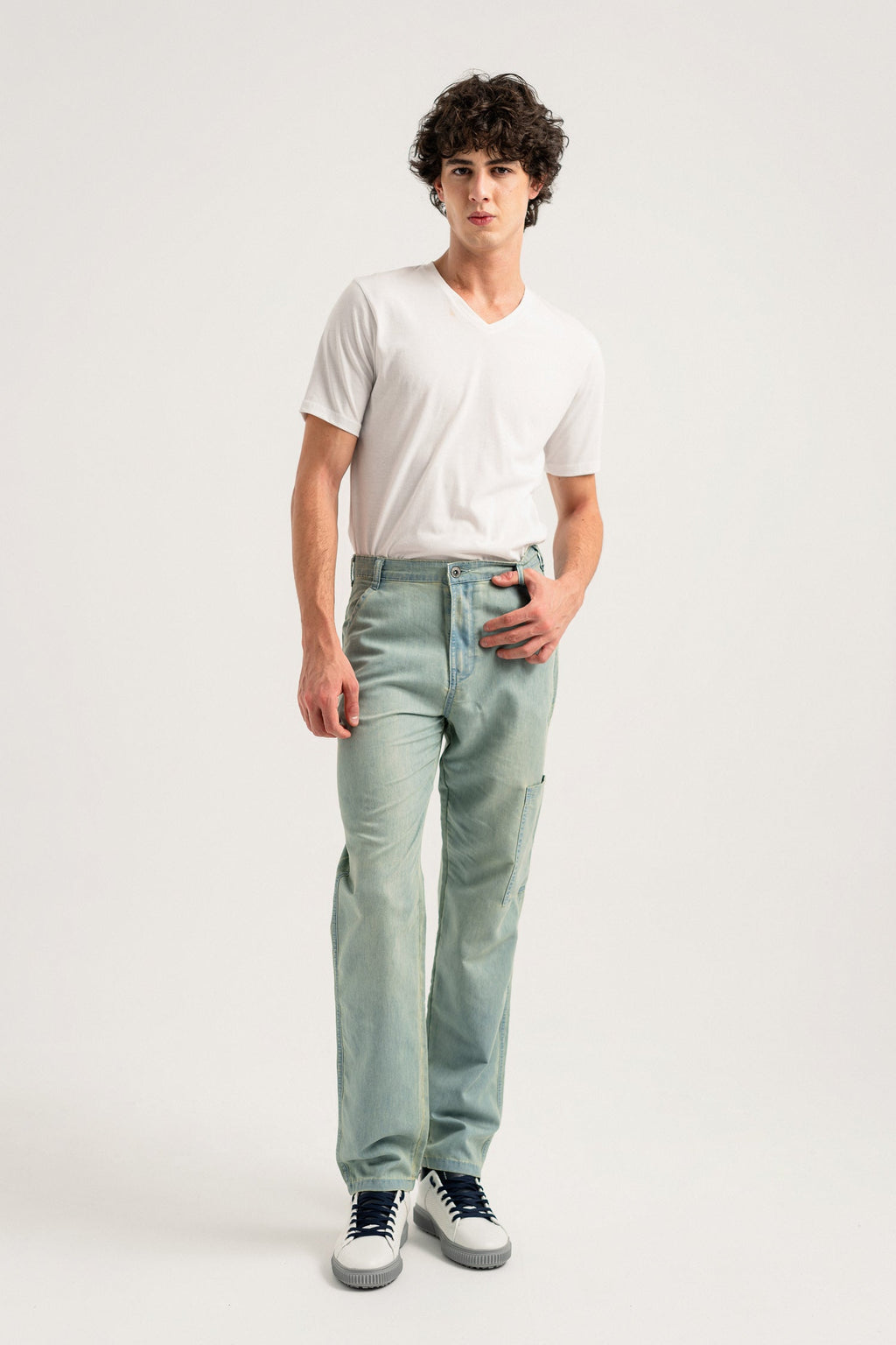 ND CITY™ Mid Blue Regular Fit Chambray Trousers