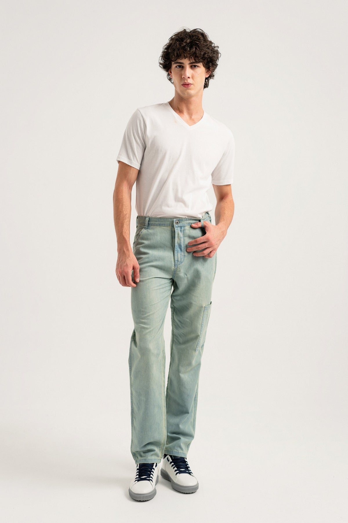 ND CITY™ Mid Blue Regular Fit Chambray Trousers