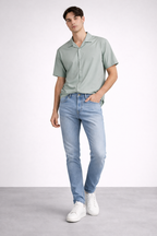 ND CITY™ Mint Green Cuban Collar Relaxed Fit Cotton Shirt