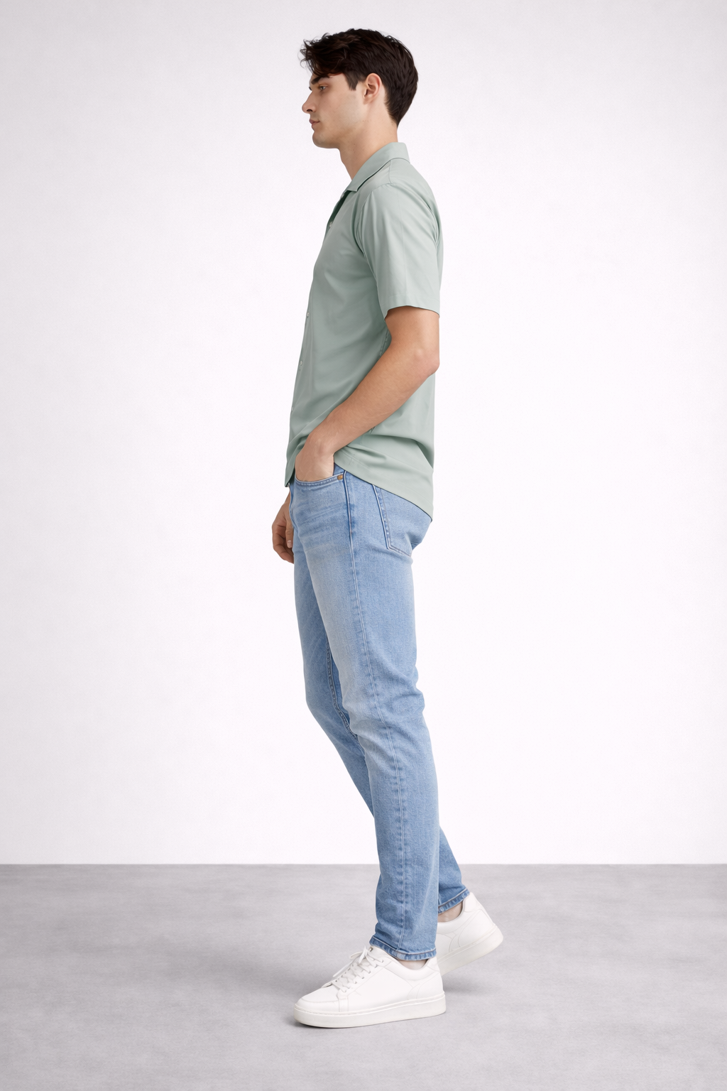 ND CITY™ Mint Green Cuban Collar Relaxed Fit Cotton Shirt