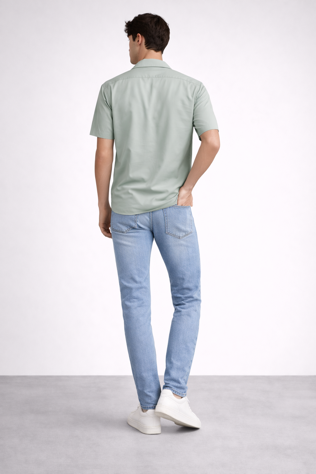 ND CITY™ Mint Green Cuban Collar Relaxed Fit Cotton Shirt
