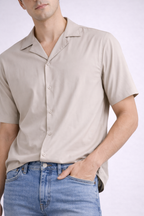 ND CITY™ Sand Cuban Collar Relaxed Fit Cotton Shirt