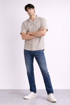 ND CITY™ Sand Cuban Collar Relaxed Fit Cotton Shirt