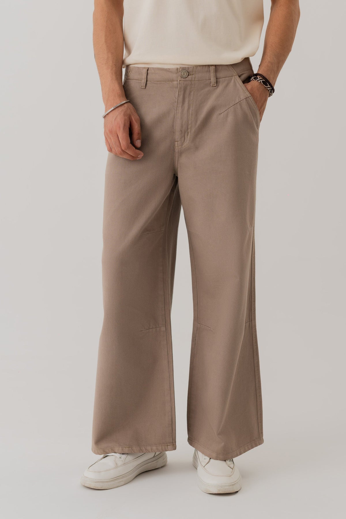 ND CITY™ Stone Grey Straight Fit Twill Trousers