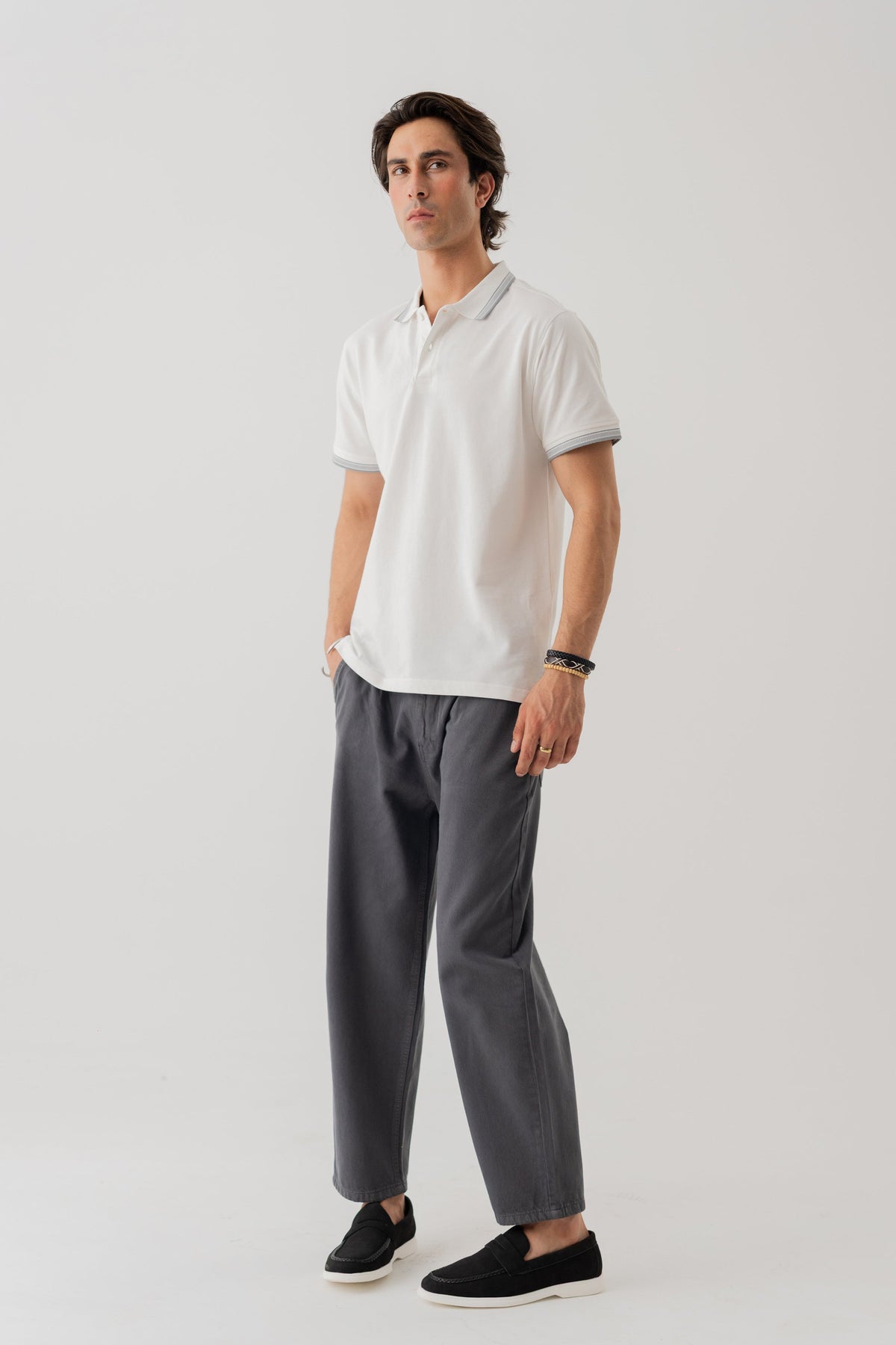 ND CITY™ White Polo With Contrast Collar Detail