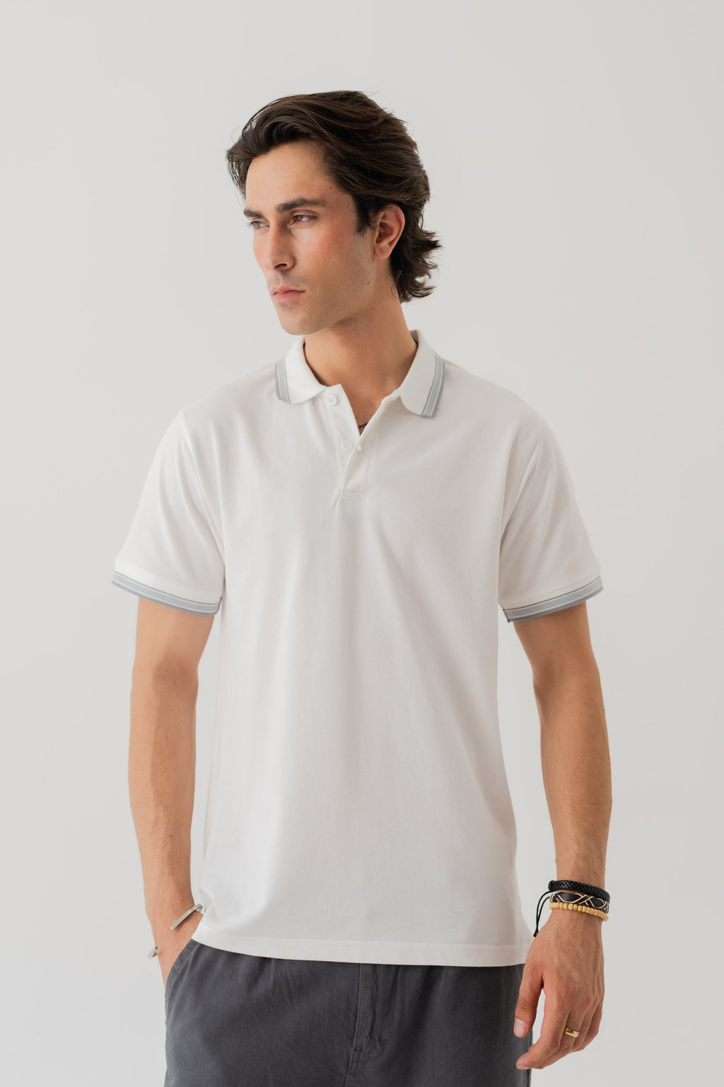 ND CITY™ White Polo With Contrast Collar Detail