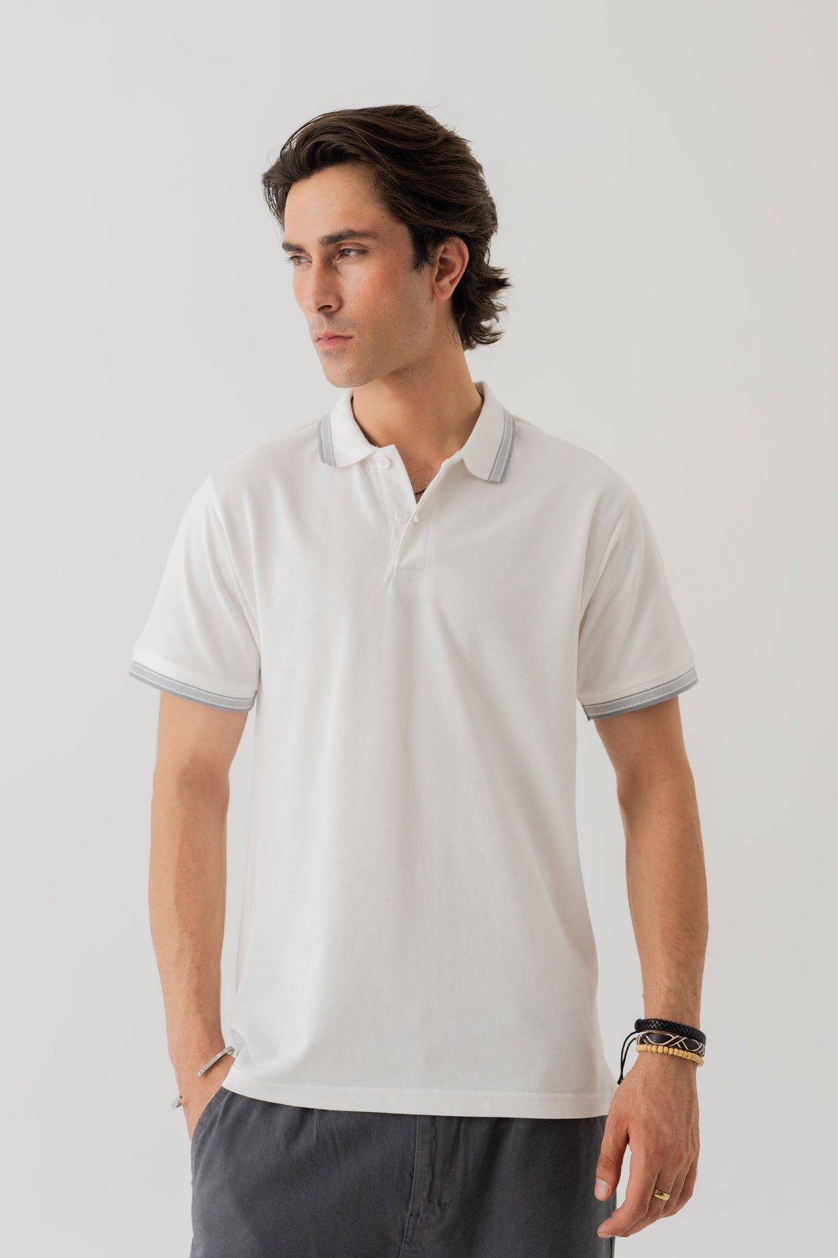 ND CITY™ White Polo With Contrast Collar Detail