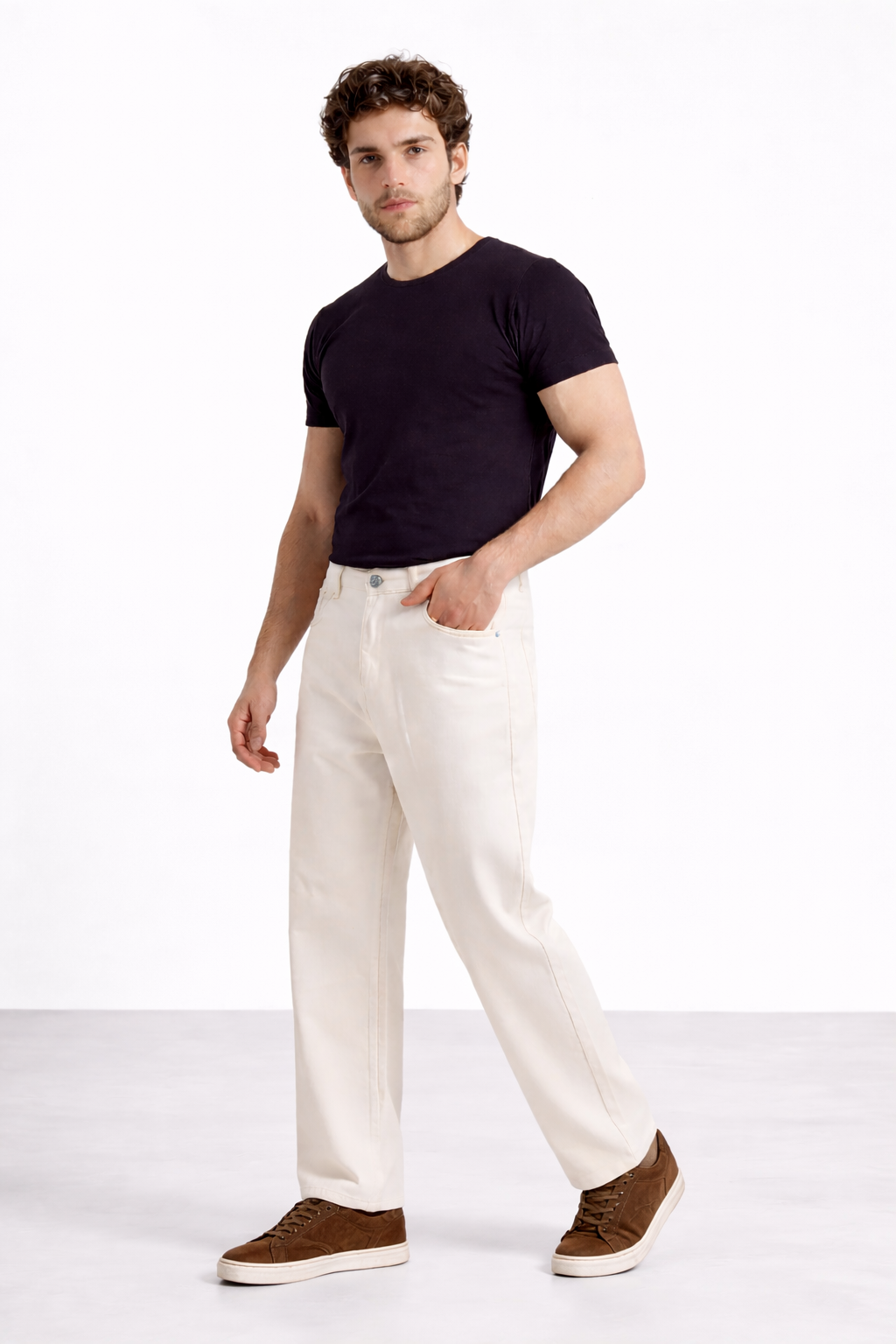ND CITY™ White Straight Fit Denim Jeans