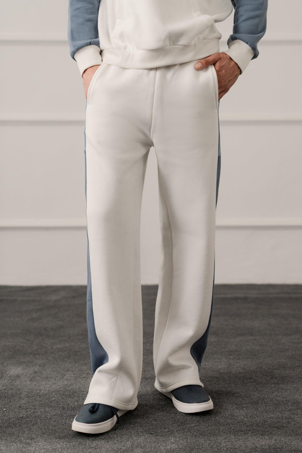 ND CITY™ White Straight Fit Panelled Sweatpants