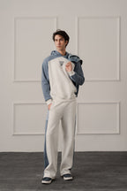 ND CITY™ White Straight Fit Panelled Sweatpants