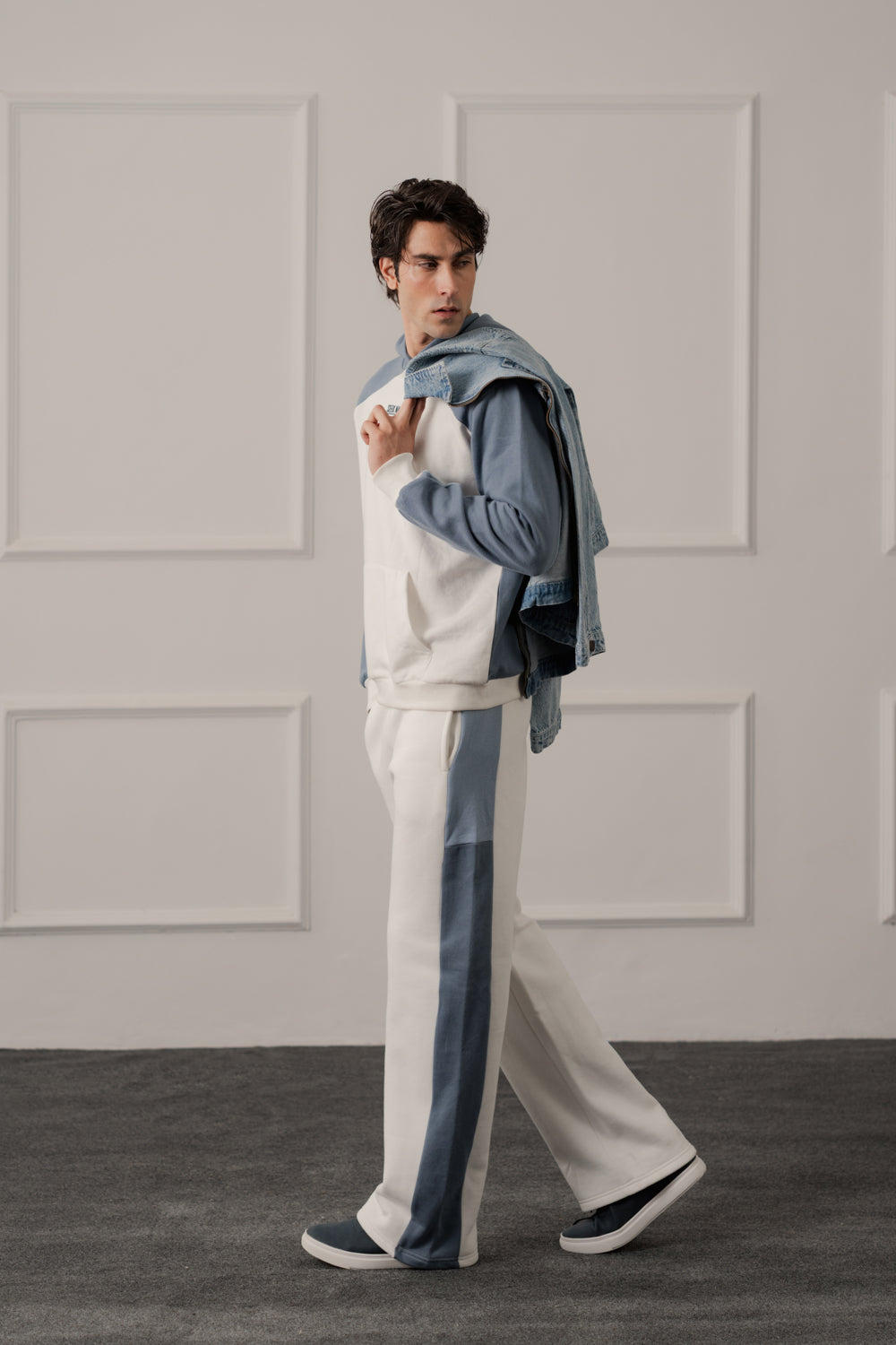 ND CITY™ White Straight Fit Panelled Sweatpants