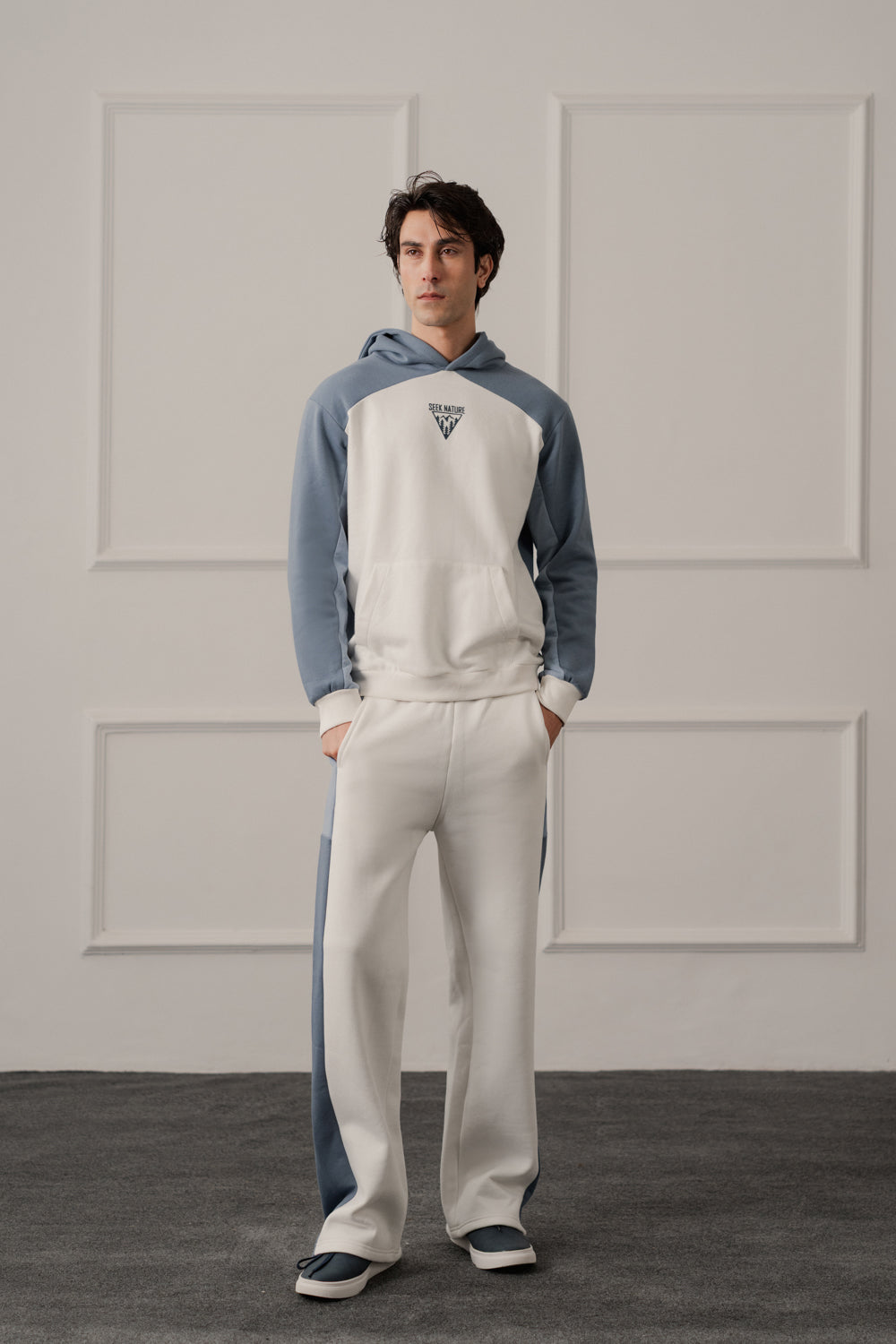 ND CITY™ White Straight Fit Panelled Sweatpants